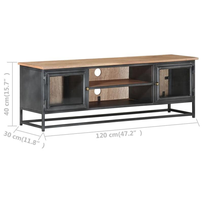 TV Cabinet Grey 120x30x40 cm Solid Acacia Wood and Steel Payday Deals