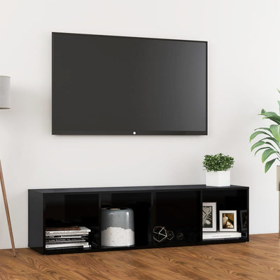 TV Cabinet High Gloss Black 142.5x35x36.5 cm Engineered Wood