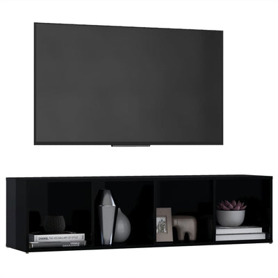 TV Cabinet High Gloss Black 142.5x35x36.5 cm Engineered Wood Payday Deals