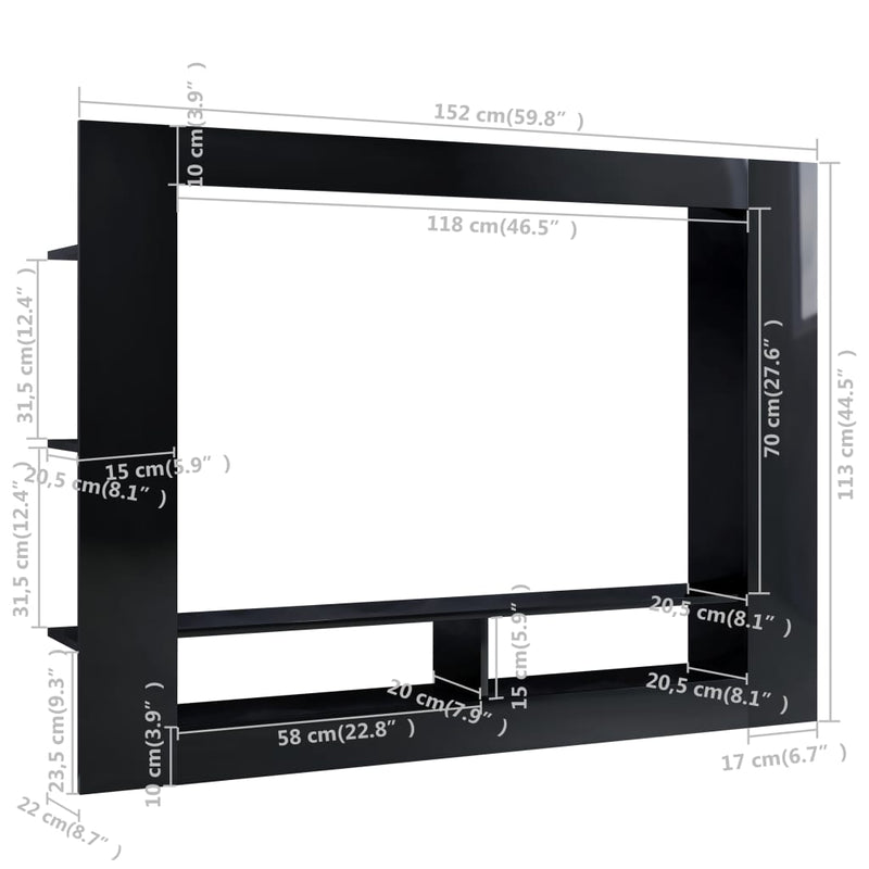 TV Cabinet High Gloss Black 59.8"x8.7"x44.5" Engineered Wood Payday Deals