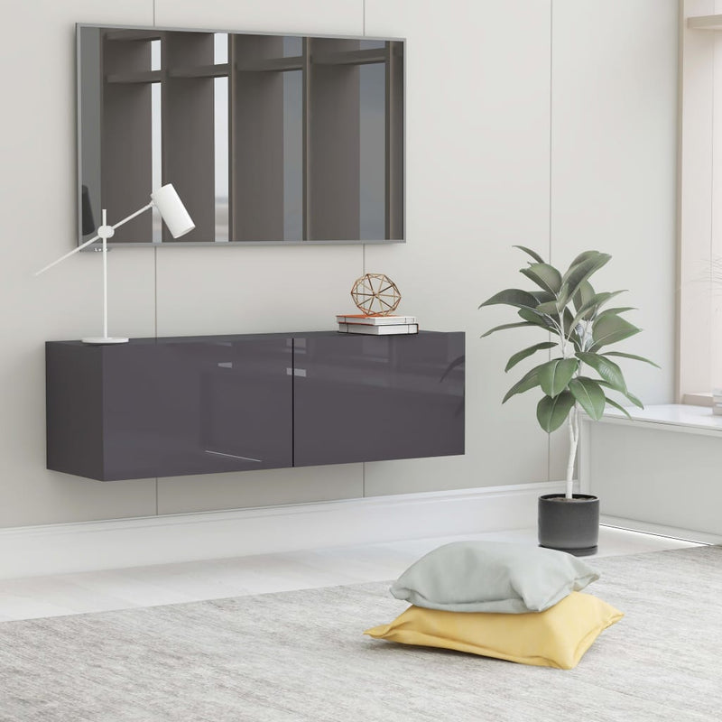 TV Cabinet High Gloss Grey 100x30x30 cm Engineered Wood Payday Deals