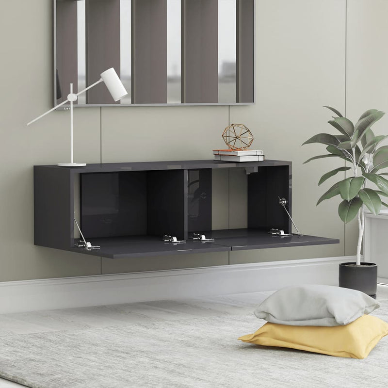 TV Cabinet High Gloss Grey 100x30x30 cm Engineered Wood Payday Deals