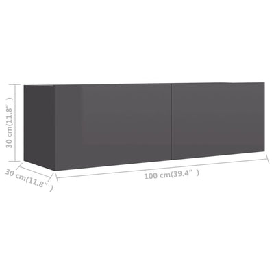 TV Cabinet High Gloss Grey 100x30x30 cm Engineered Wood Payday Deals