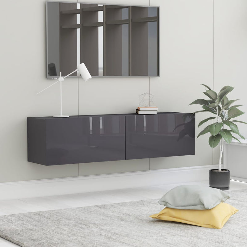 TV Cabinet High Gloss Grey 120x30x30 cm Engineered Wood Payday Deals