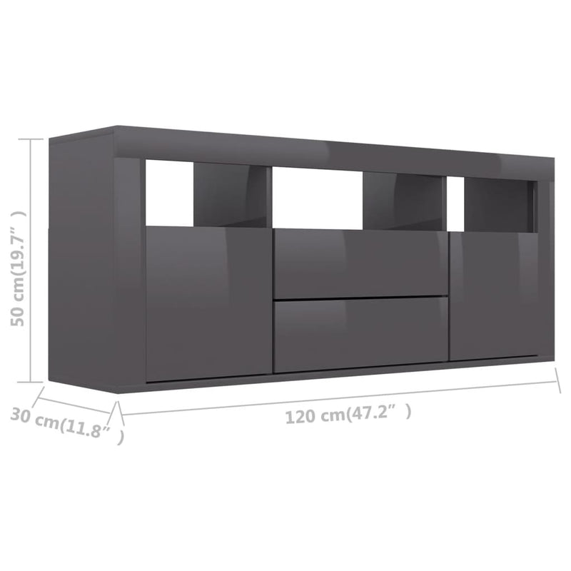 TV Cabinet High Gloss Grey 120x30x50 cm Engineered Wood Payday Deals