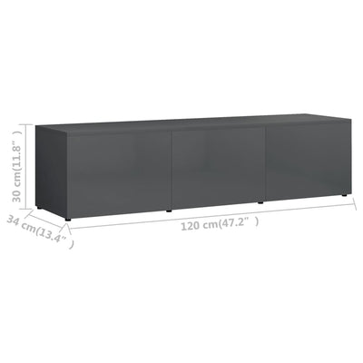 TV Cabinet High Gloss Grey 120x34x30 cm Engineered Wood Payday Deals