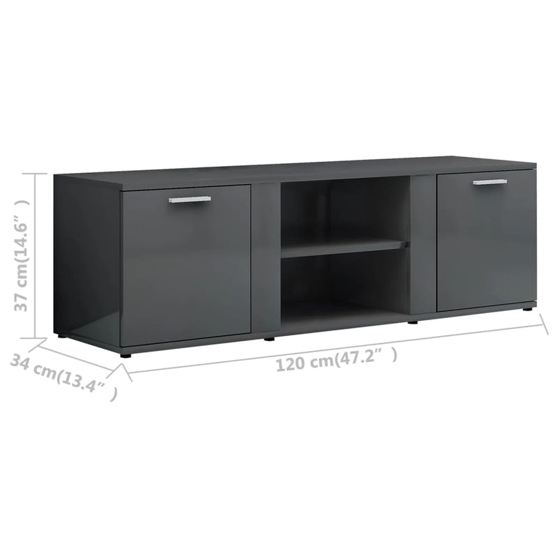 TV Cabinet High Gloss Grey 120x34x37 cm Engineered Wood Payday Deals