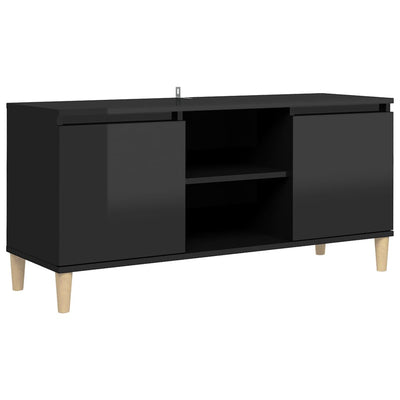 TV Cabinet & Solid Wood Legs High Gloss Black 103.5x35x50 cm Payday Deals