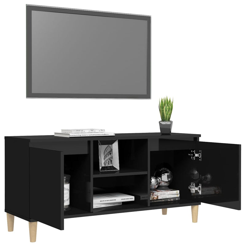 TV Cabinet & Solid Wood Legs High Gloss Black 103.5x35x50 cm Payday Deals