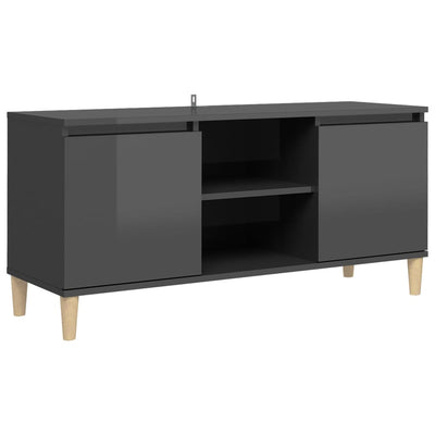 TV Cabinet & Solid Wood Legs High Gloss Grey 103.5x35x50 cm Payday Deals