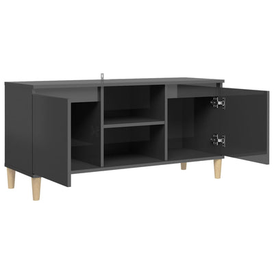 TV Cabinet & Solid Wood Legs High Gloss Grey 103.5x35x50 cm Payday Deals