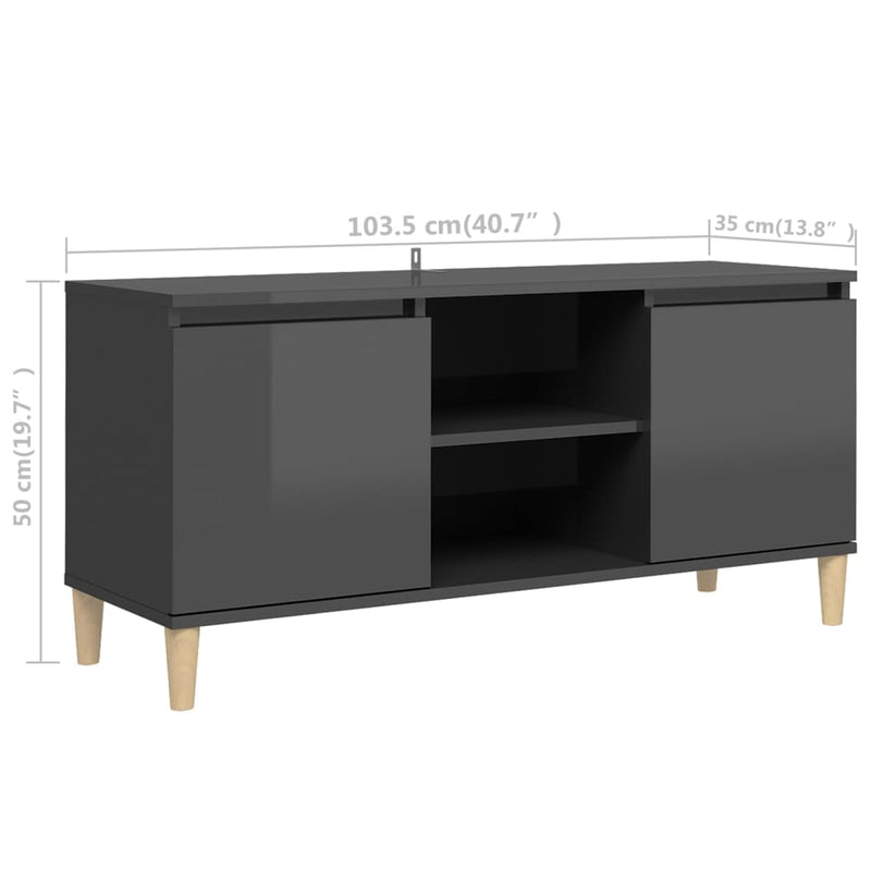 TV Cabinet & Solid Wood Legs High Gloss Grey 103.5x35x50 cm Payday Deals