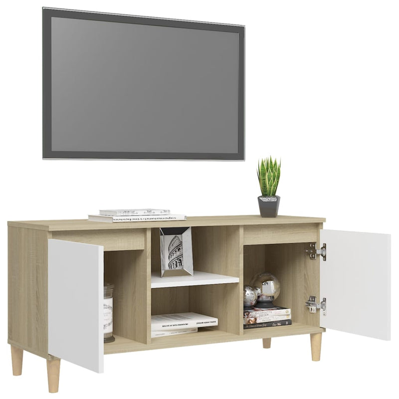 TV Cabinet & Solid Wood Legs White & Sonoma Oak 103.5x35x50 cm Payday Deals