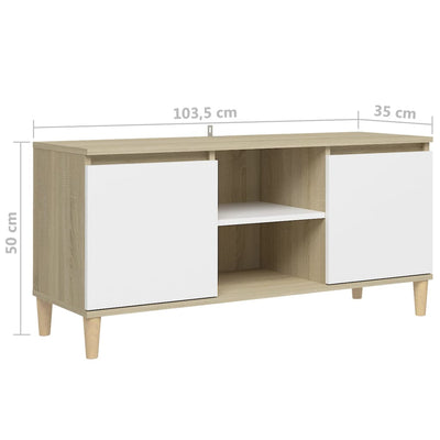 TV Cabinet & Solid Wood Legs White & Sonoma Oak 103.5x35x50 cm Payday Deals