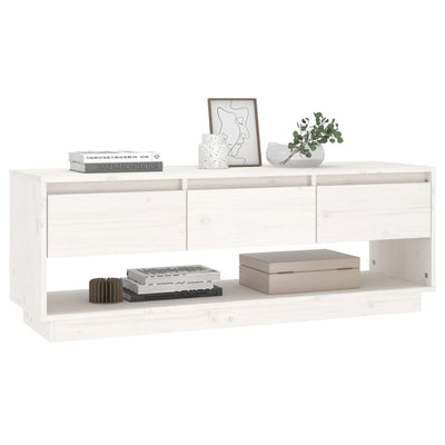 TV Cabinet White 110.5x34x40 cm Solid Wood Pine Payday Deals