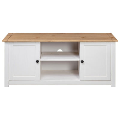 TV Cabinet White 120x40x50 cm Solid Pine Wood Panama Range Payday Deals