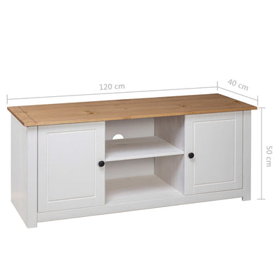 TV Cabinet White 120x40x50 cm Solid Pine Wood Panama Range Payday Deals