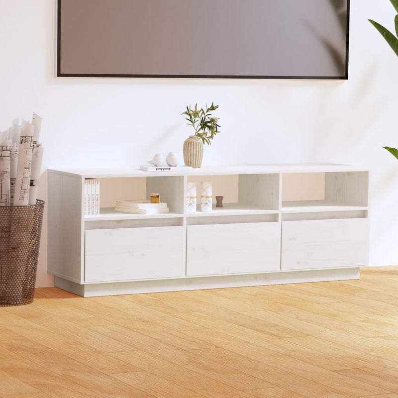 TV Cabinet White 140x37x50 cm Solid Wood Pine Payday Deals