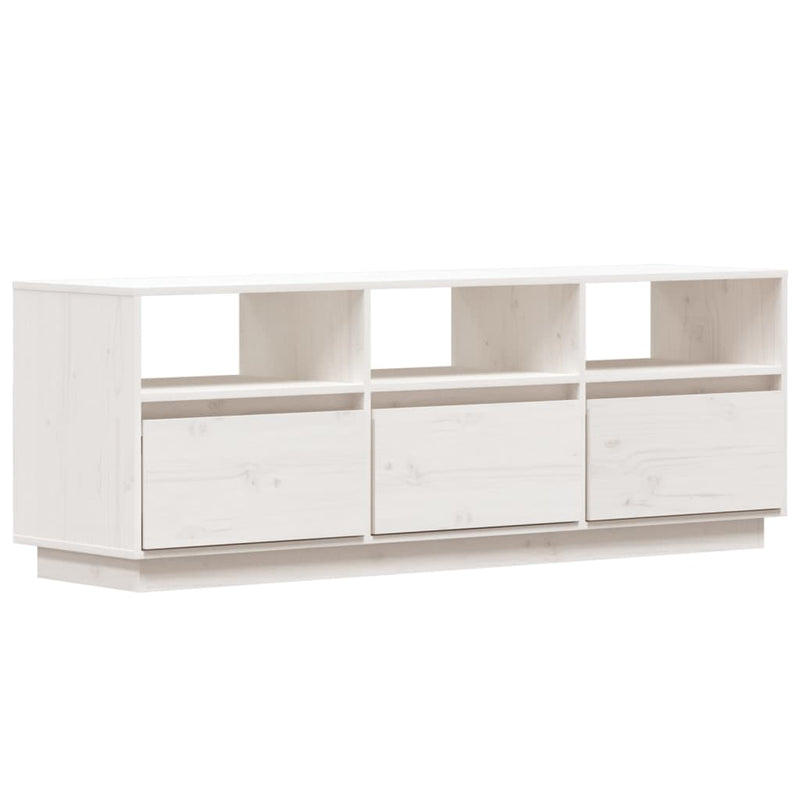 TV Cabinet White 140x37x50 cm Solid Wood Pine Payday Deals