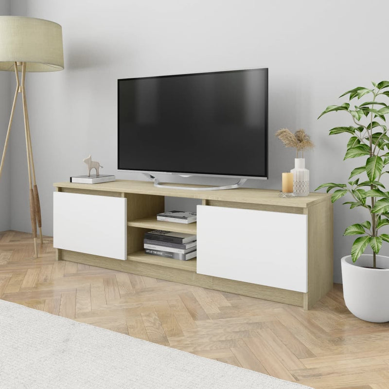 TV Cabinet White and Sonoma Oak 120x30x35.5 cm Engineered Wood Payday Deals