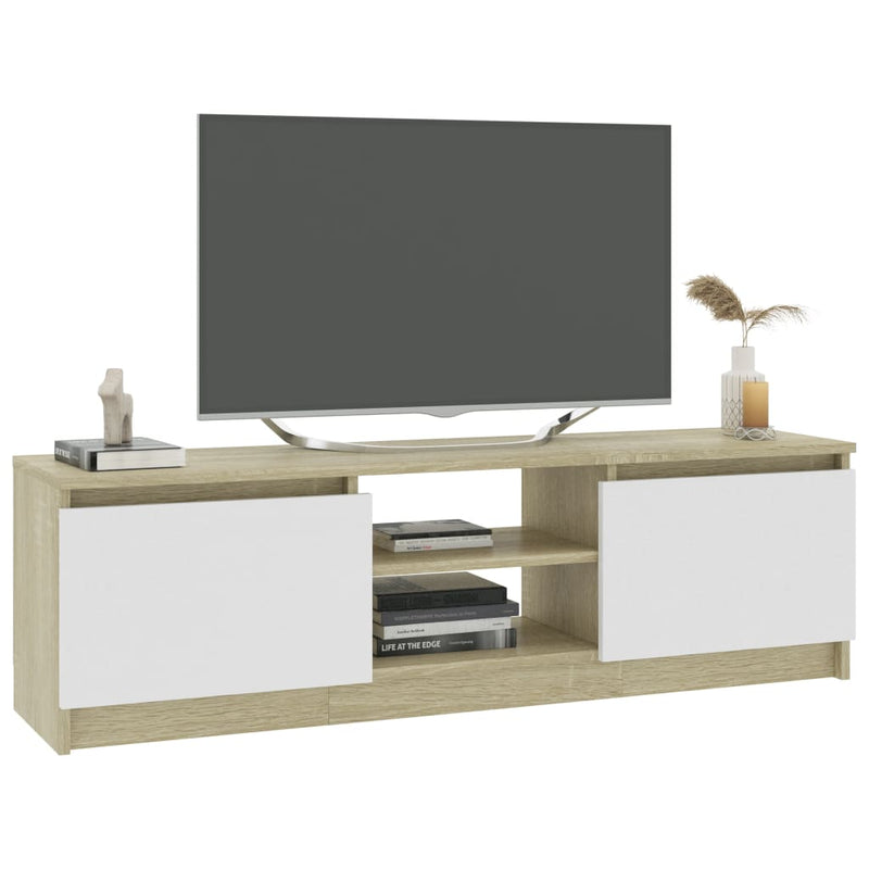 TV Cabinet White and Sonoma Oak 120x30x35.5 cm Engineered Wood Payday Deals