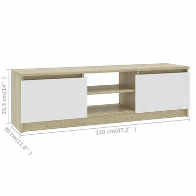 TV Cabinet White and Sonoma Oak 120x30x35.5 cm Engineered Wood Payday Deals