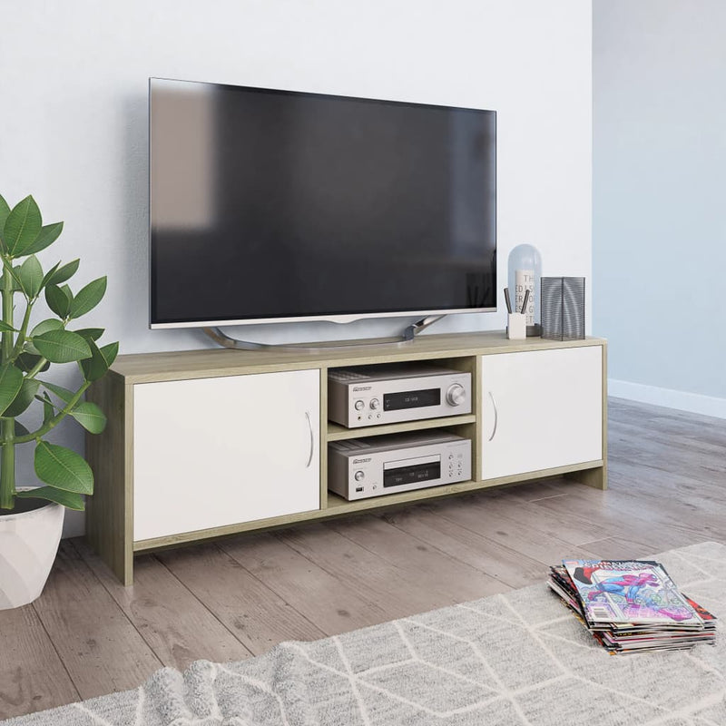 TV Cabinet White and Sonoma Oak 120x30x37.5 cm Engineered Wood Payday Deals