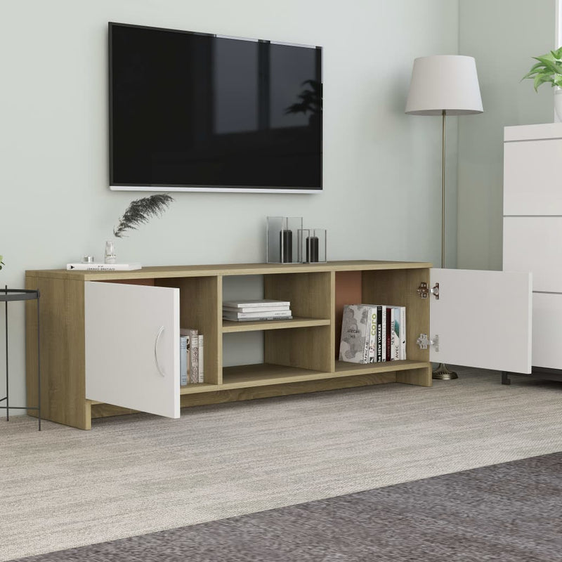 TV Cabinet White and Sonoma Oak 120x30x37.5 cm Engineered Wood Payday Deals