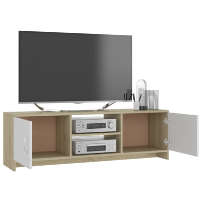 TV Cabinet White and Sonoma Oak 120x30x37.5 cm Engineered Wood Payday Deals