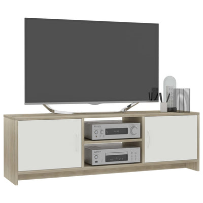 TV Cabinet White and Sonoma Oak 120x30x37.5 cm Engineered Wood Payday Deals