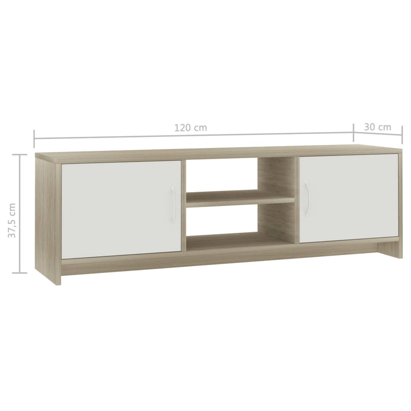 TV Cabinet White and Sonoma Oak 120x30x37.5 cm Engineered Wood Payday Deals