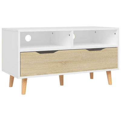 TV Cabinet White and Sonoma Oak 90x40x48.5 cm Engineered Wood Payday Deals