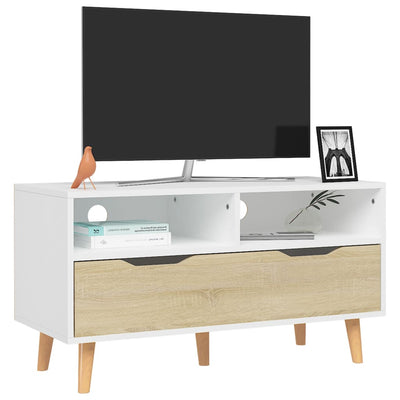 TV Cabinet White and Sonoma Oak 90x40x48.5 cm Engineered Wood Payday Deals