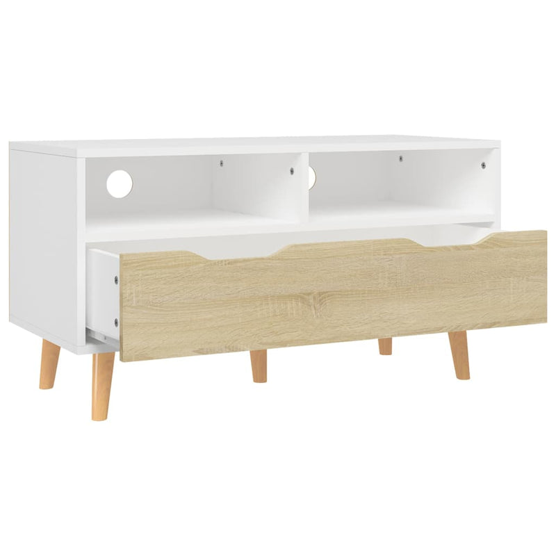 TV Cabinet White and Sonoma Oak 90x40x48.5 cm Engineered Wood Payday Deals