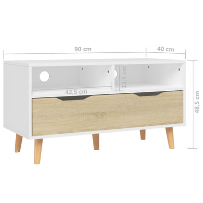 TV Cabinet White and Sonoma Oak 90x40x48.5 cm Engineered Wood Payday Deals