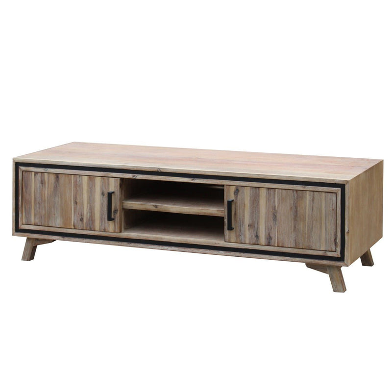 TV Cabinet with 2 Storage Drawers Cabinet Solid Acacia Wooden Entertainment Unit in Sliver Bruch Colour Payday Deals