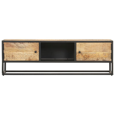 TV Cabinet with Carved Door 130x30x40 cm Rough Mango Wood Payday Deals
