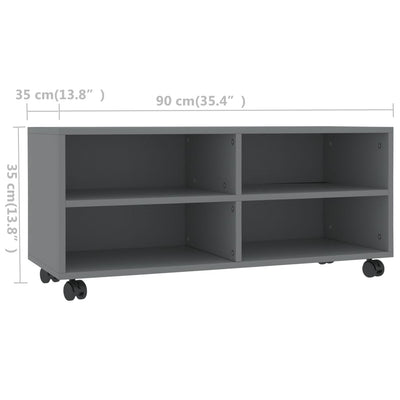 TV Cabinet with Castors Grey 90x35x35 cm Engineered Wood Payday Deals