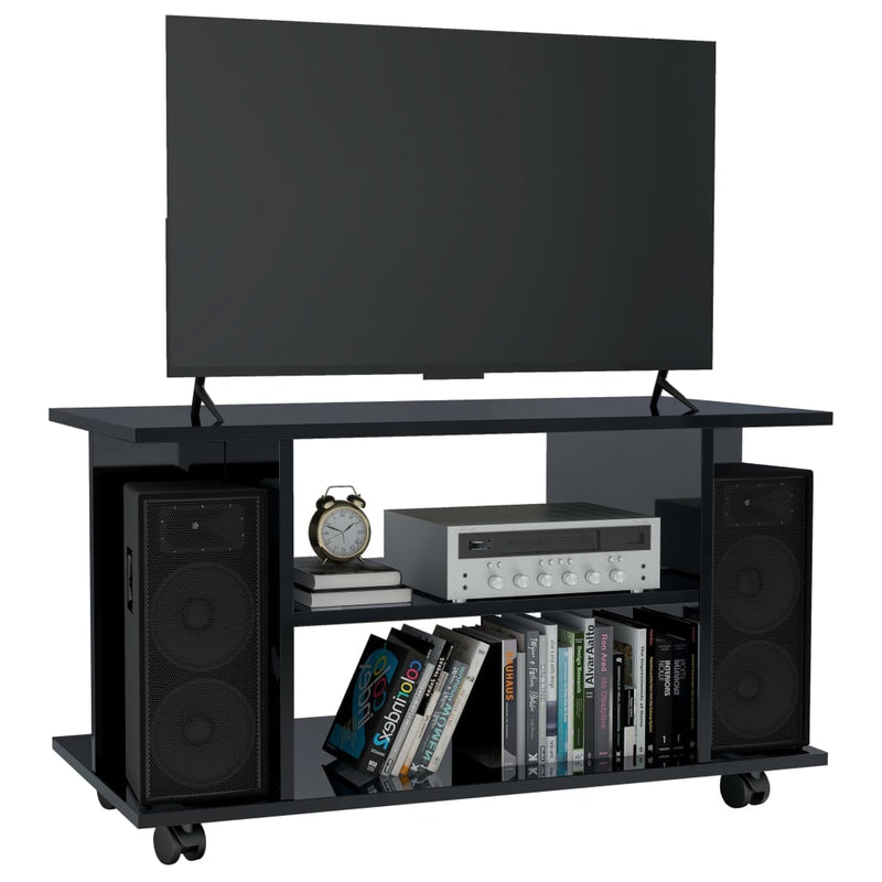 TV Cabinet with Castors High Gloss Black 80x40x40 cm Engineered Wood Payday Deals