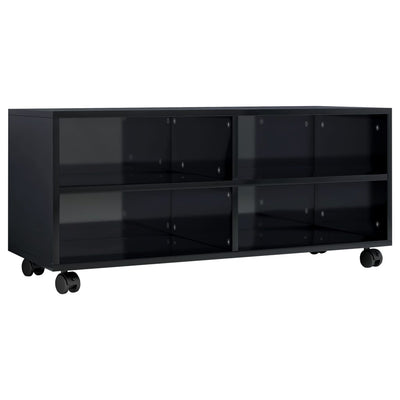 TV Cabinet with Castors High Gloss Black 90x35x35 cm Engineered Wood Payday Deals