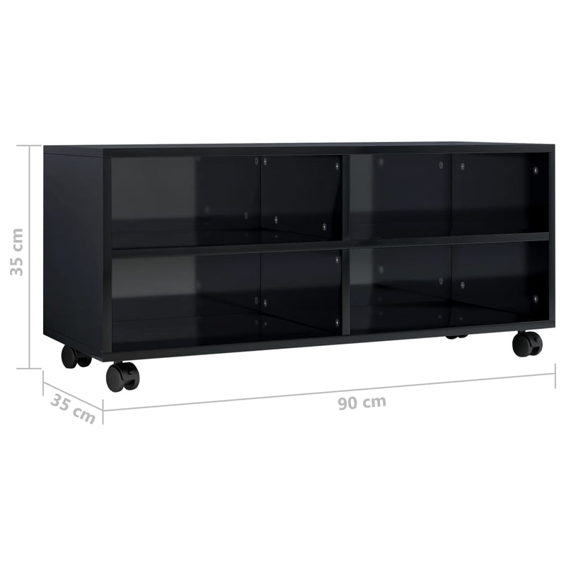 TV Cabinet with Castors High Gloss Black 90x35x35 cm Engineered Wood Payday Deals