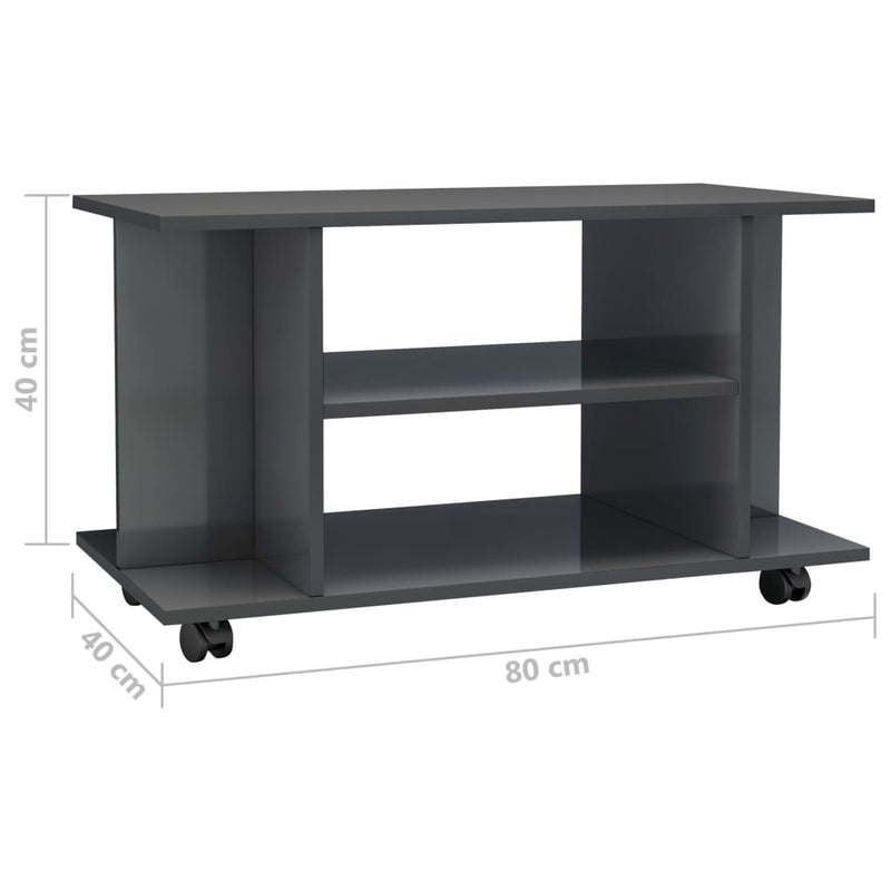 TV Cabinet with Castors High Gloss Grey 80x40x40 cm Engineered Wood Payday Deals