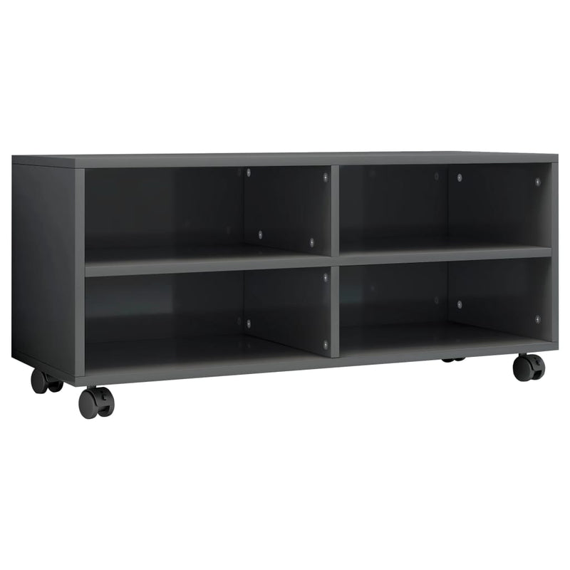 TV Cabinet with Castors High Gloss Grey 90x35x35 cm Engineered Wood Payday Deals