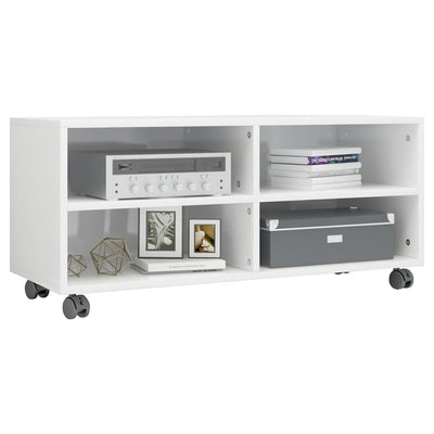 TV Cabinet with Castors High Gloss White 90x35x35 cm Engineered Wood Payday Deals