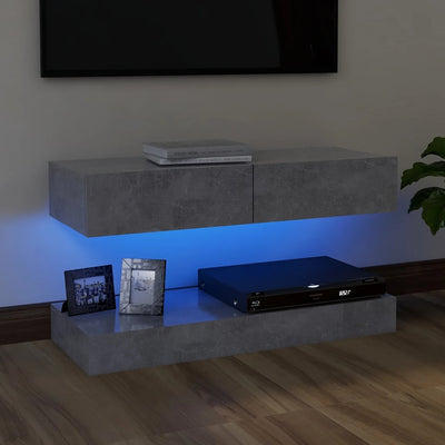 TV Cabinet with LED Lights Concrete Grey 90x35 cm