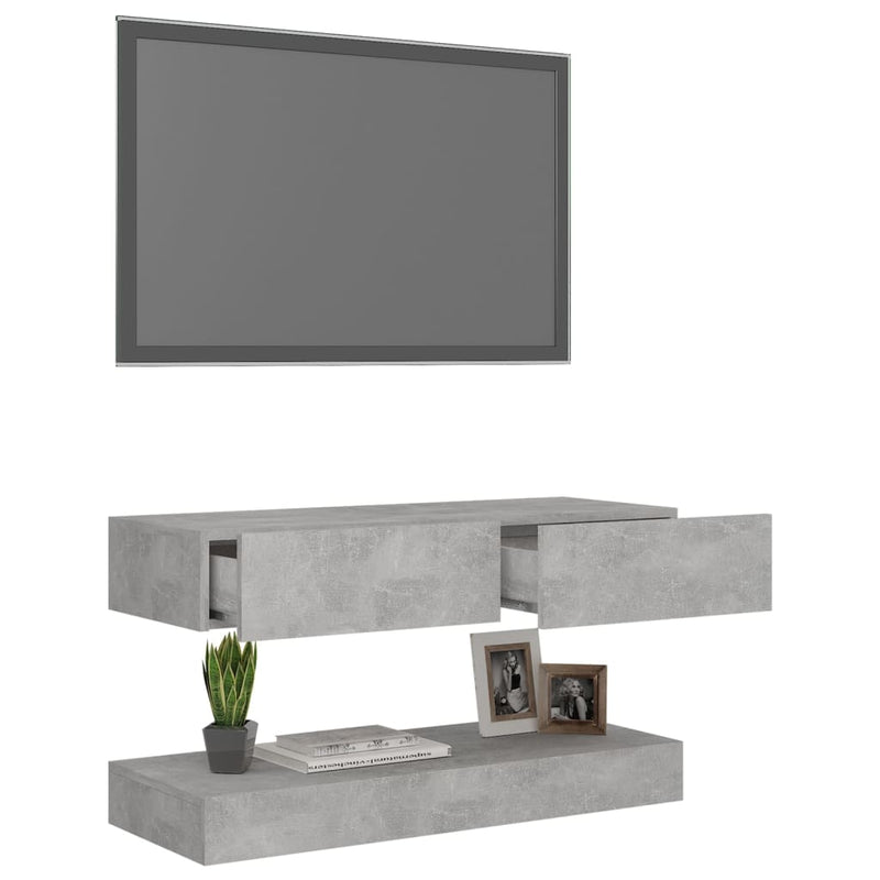 TV Cabinet with LED Lights Concrete Grey 90x35 cm Payday Deals