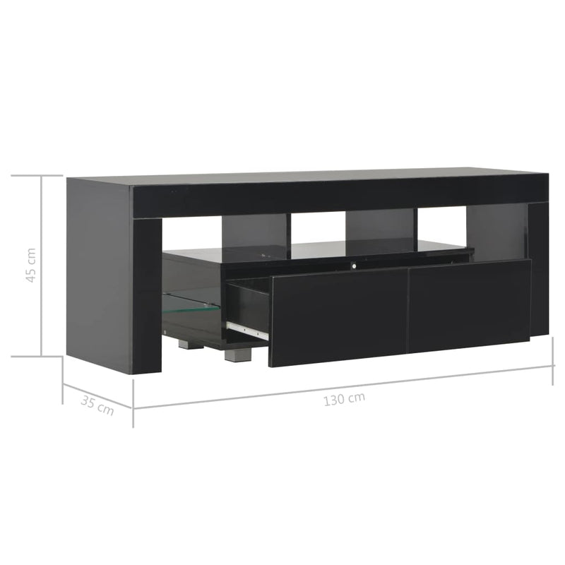 TV Cabinet with LED Lights High Gloss Black 130x35x45 cm Payday Deals