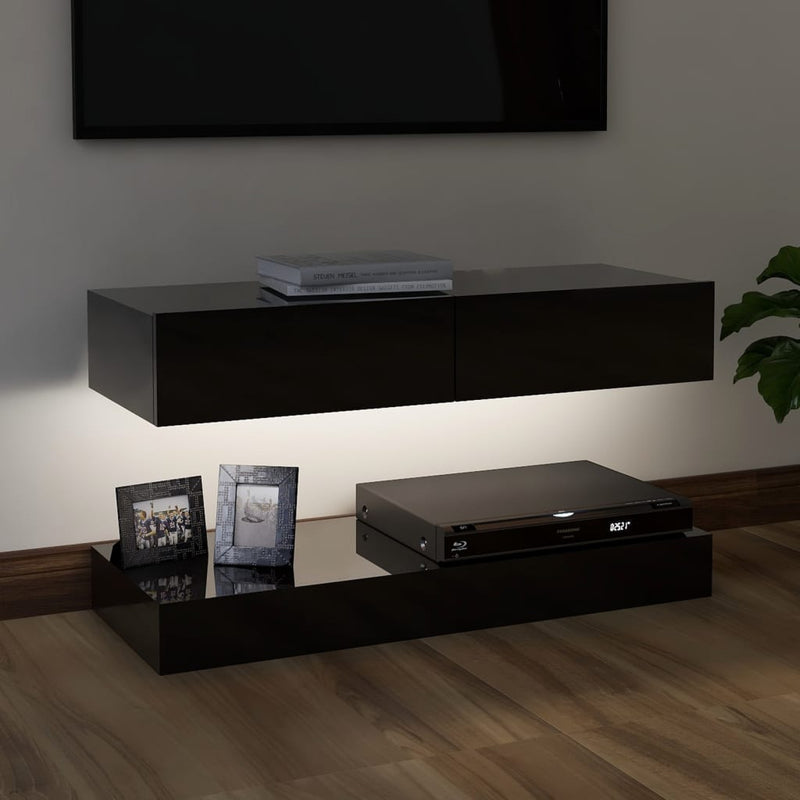 TV Cabinet with LED Lights High Gloss Black 90x35 cm Payday Deals