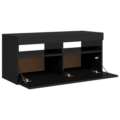 TV Cabinet with LED Lights High Gloss Black 90x35x40 cm Payday Deals