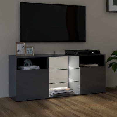 TV Cabinet with LED Lights High Gloss Grey 120x30x50 cm Payday Deals